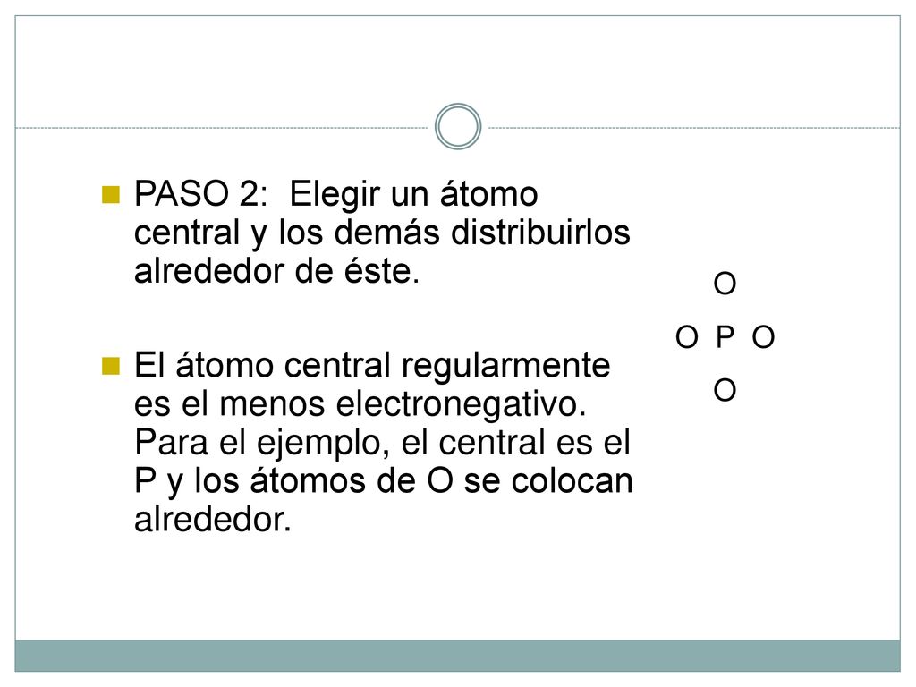 PASO 2: Elegir un átomo central y los demás distribuirlos alrededor de éste.
