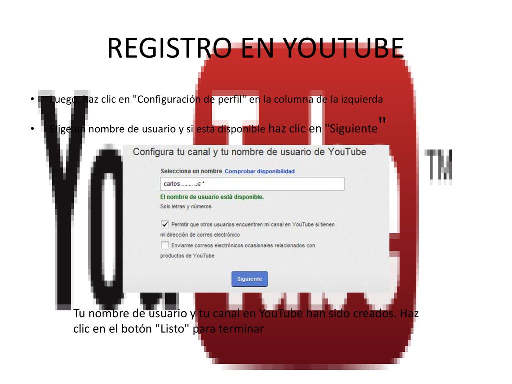 REGISTRO EN YOUTUBE Luego, haz clic en Configuración de perfil en la columna de la izquierda.