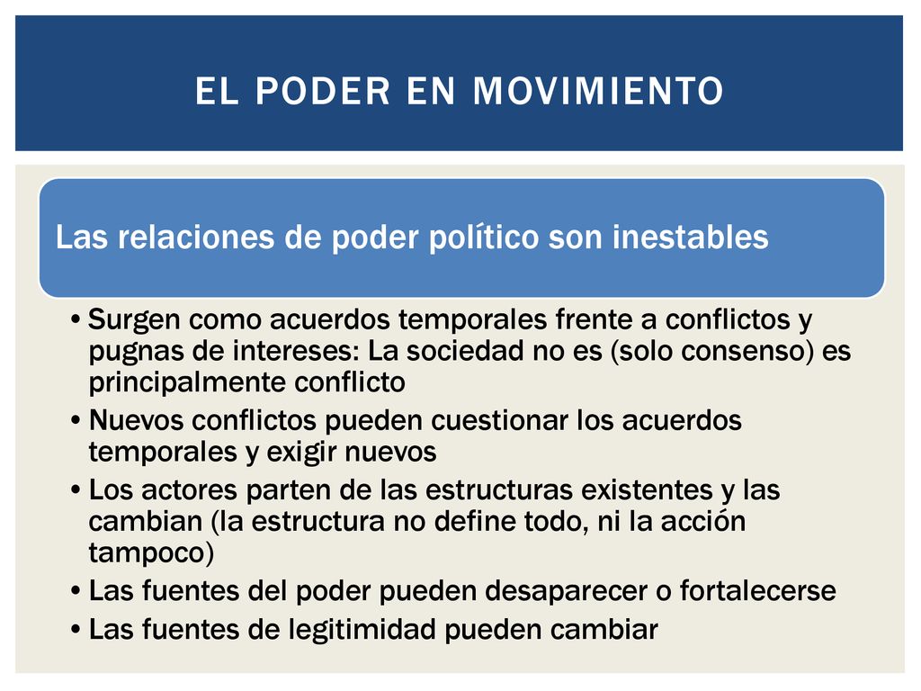 El Poder en movimiento Las relaciones de poder político son inestables