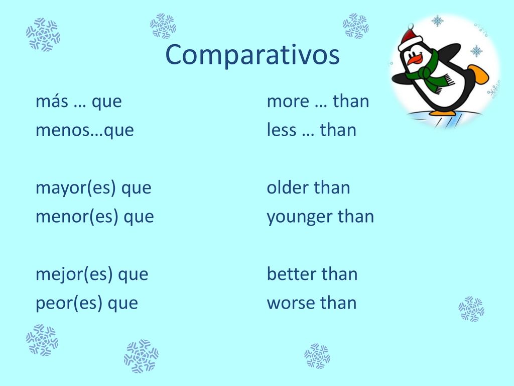 Comparativos más … que menos…que mayor(es) que menor(es) que mejor(es) que peor(es) que