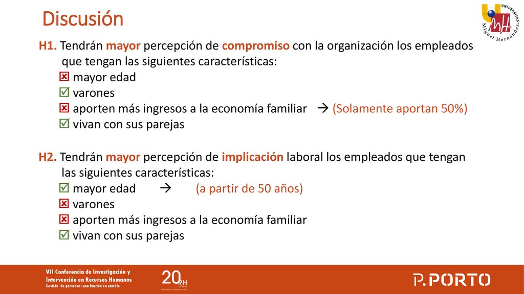 Discusión H1. Tendrán mayor percepción de compromiso con la organización los empleados que tengan las siguientes características: