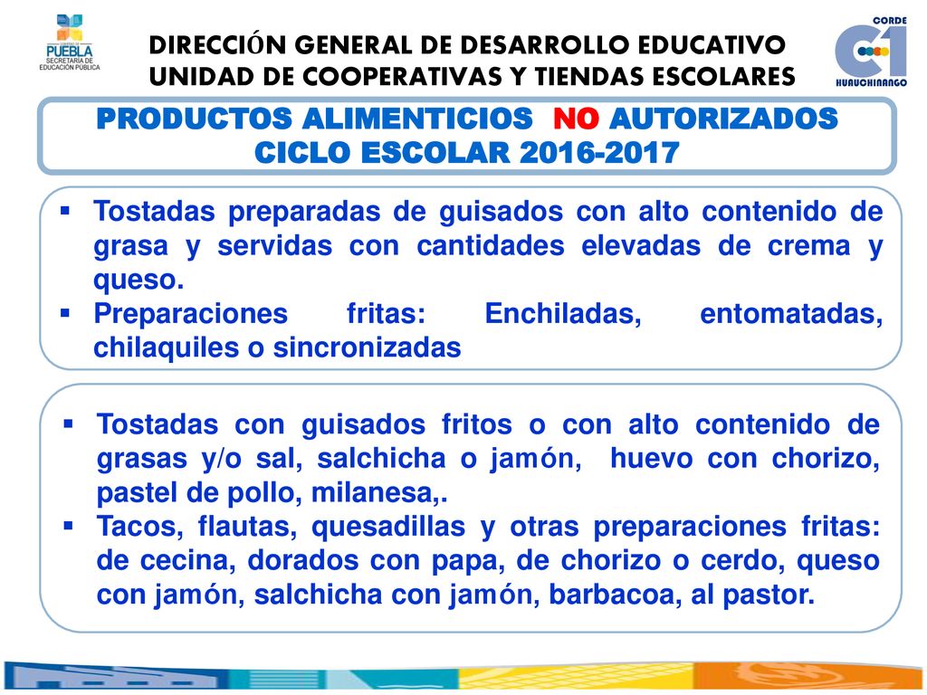 PRODUCTOS ALIMENTICIOS NO AUTORIZADOS