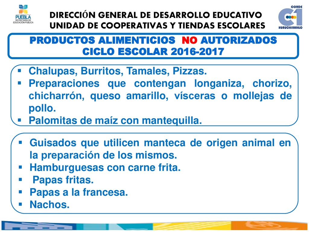 PRODUCTOS ALIMENTICIOS NO AUTORIZADOS