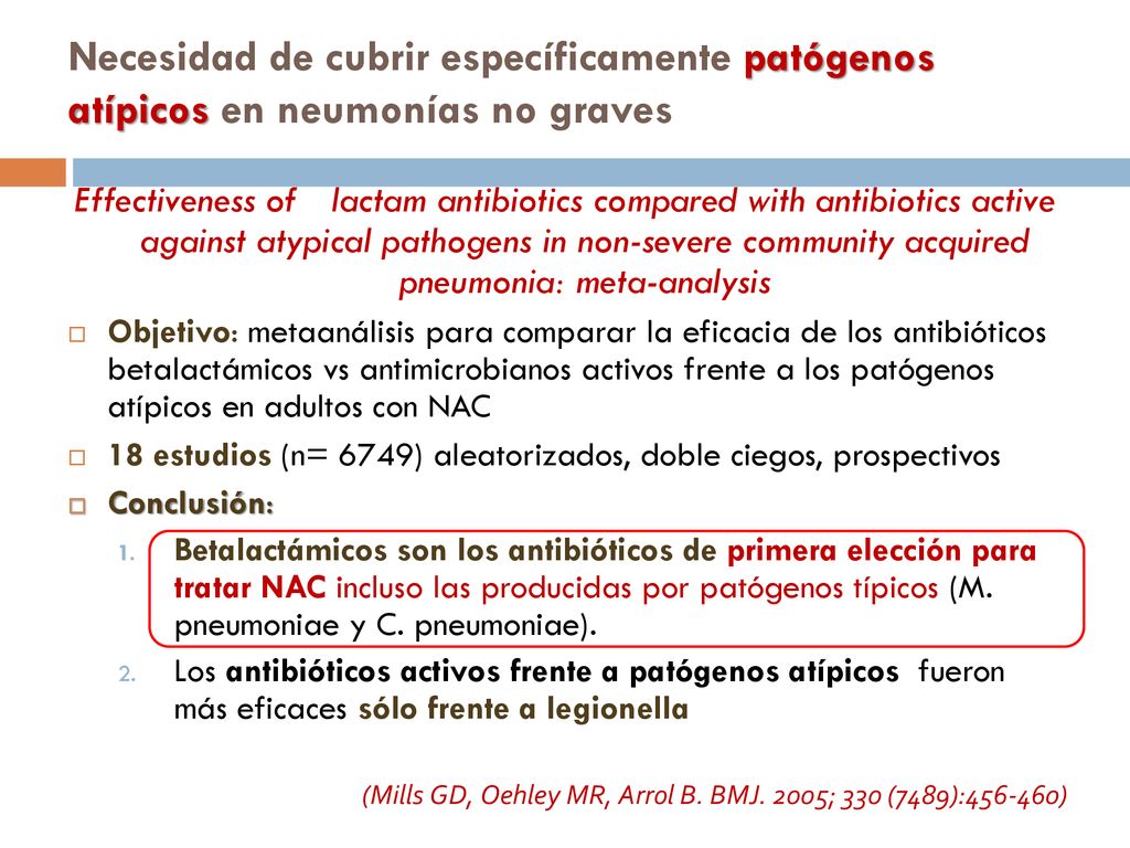 Necesidad de cubrir específicamente patógenos atípicos en neumonías no graves