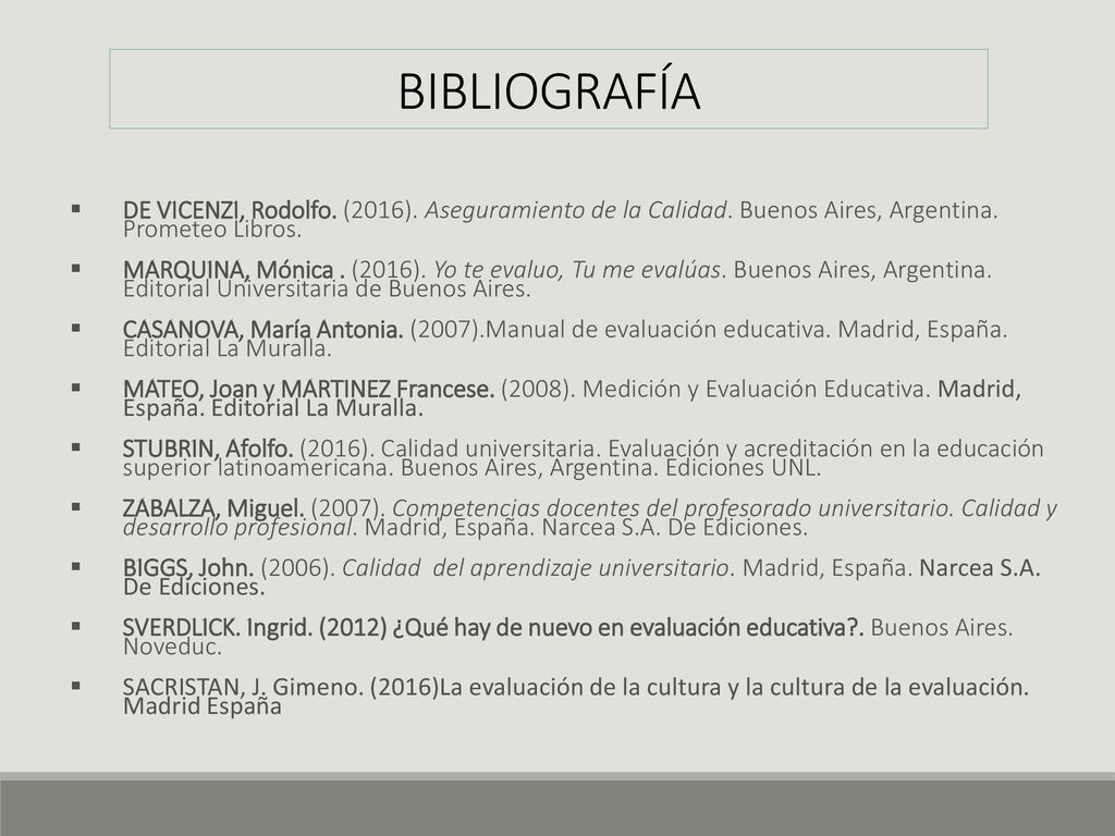 BIBLIOGRAFÍA DE VICENZI, Rodolfo. (2016). Aseguramiento de la Calidad. Buenos Aires, Argentina. Prometeo Libros.
