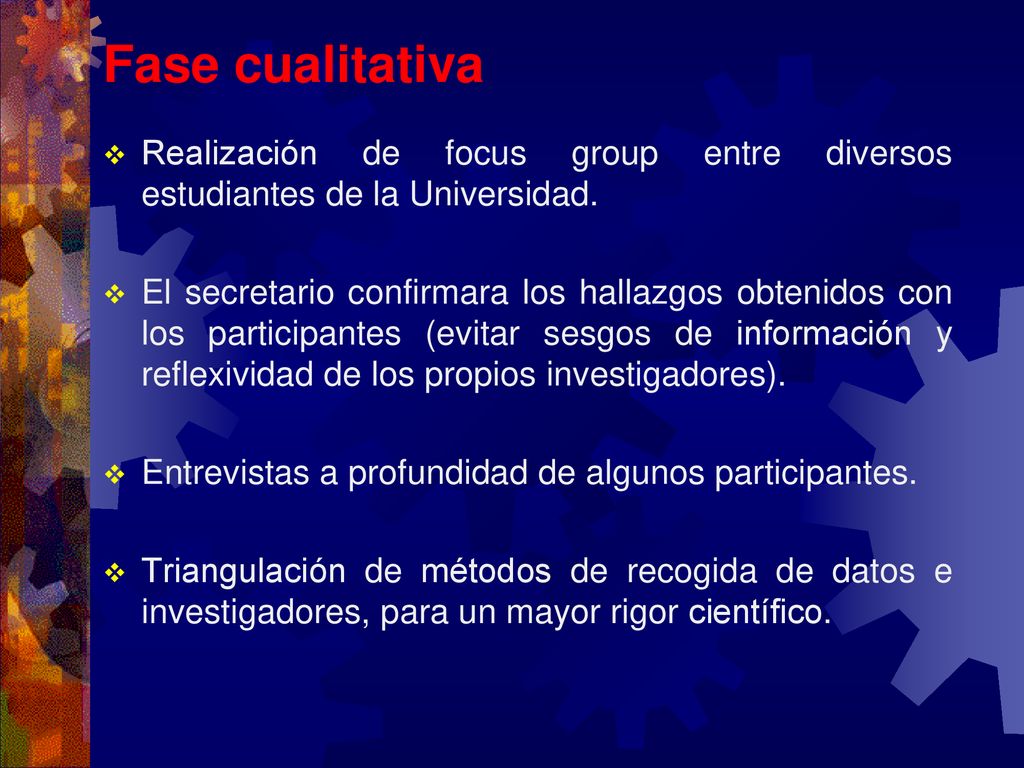 Fase cualitativa Realización de focus group entre diversos estudiantes de la Universidad.