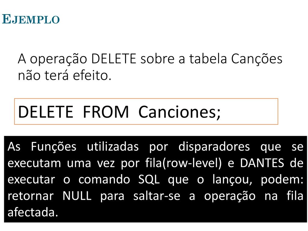 A operação DELETE sobre a tabela Canções não terá efeito.