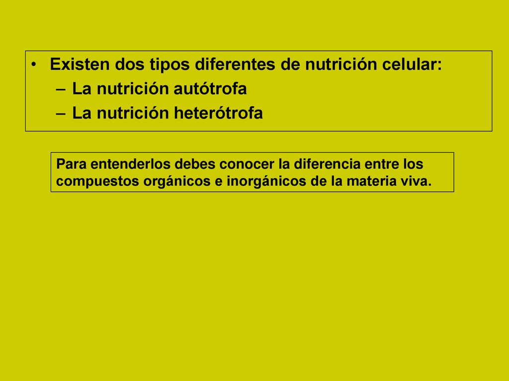 Existen dos tipos diferentes de nutrición celular: