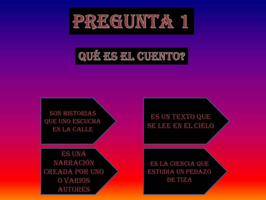 Pregunta 1 Qué es el cuento Es un texto que se lee en el cielo