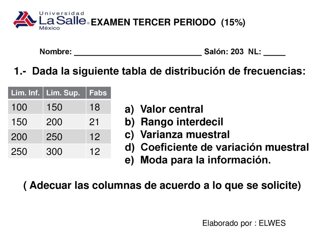 ( Adecuar las columnas de acuerdo a lo que se solicite)