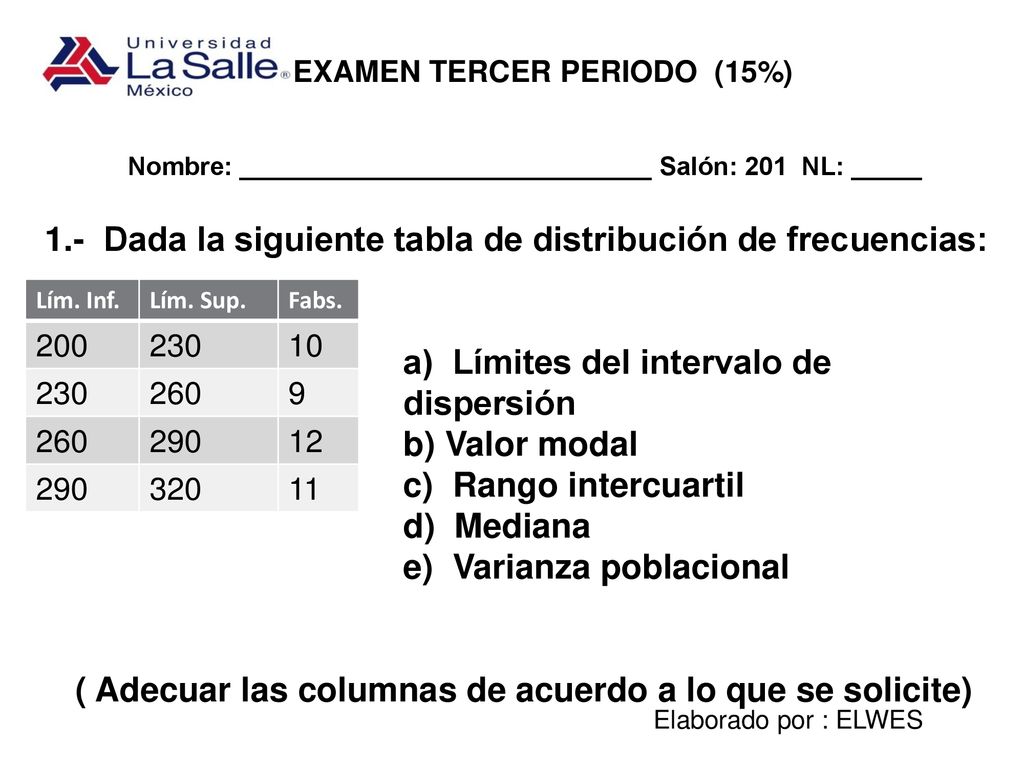 ( Adecuar las columnas de acuerdo a lo que se solicite)