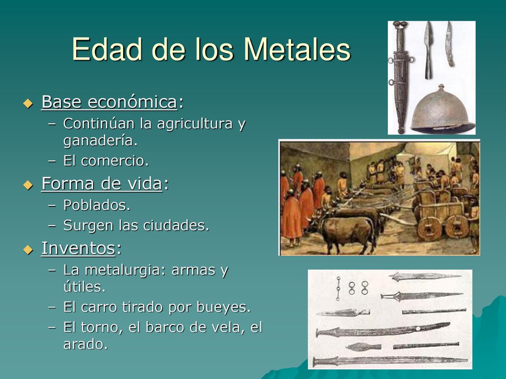 Edad de los Metales Base económica: Forma de vida: Inventos:
