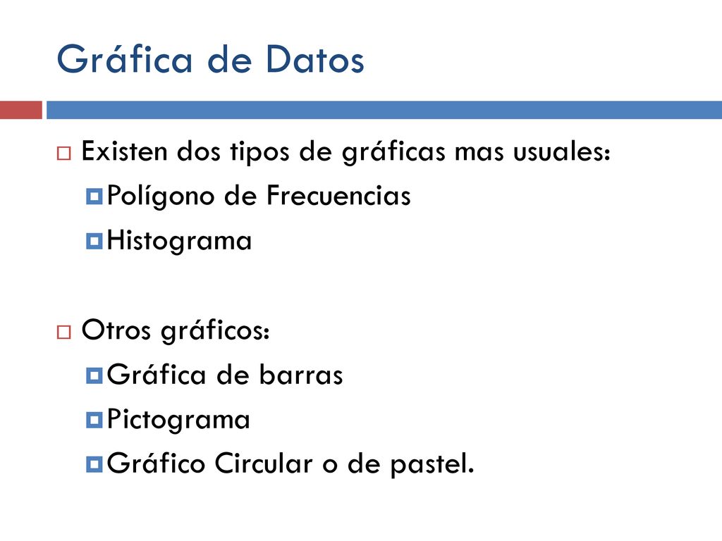 Gráfica de Datos Existen dos tipos de gráficas mas usuales:
