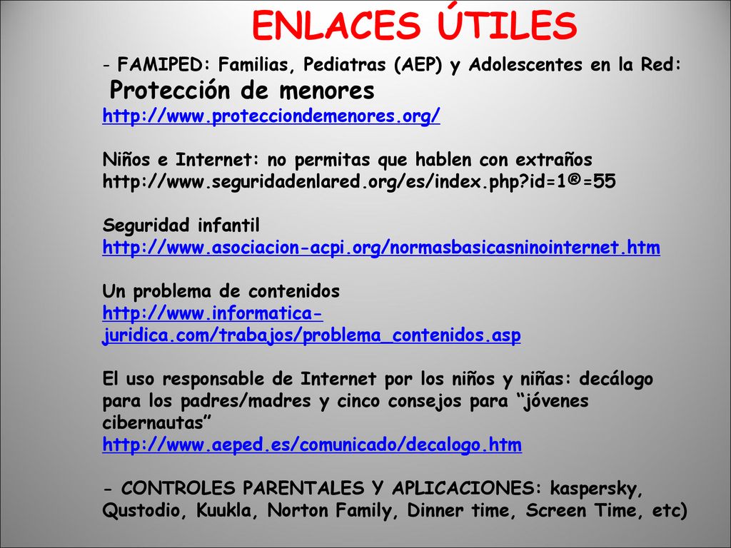 ENLACES ÚTILES FAMIPED: Familias, Pediatras (AEP) y Adolescentes en la Red: Protección de menores.