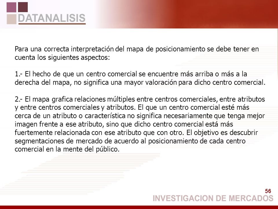 Para una correcta interpretación del mapa de posicionamiento se debe tener en cuenta los siguientes aspectos: