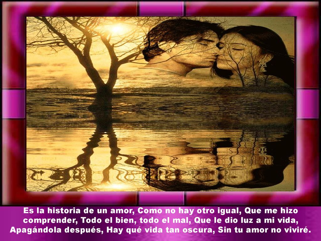 Es la historia de un amor, Como no hay otro igual, Que me hizo comprender, Todo el bien, todo el mal, Que le dio luz a mi vida, Apagándola después, Hay qué vida tan oscura, Sin tu amor no viviré.