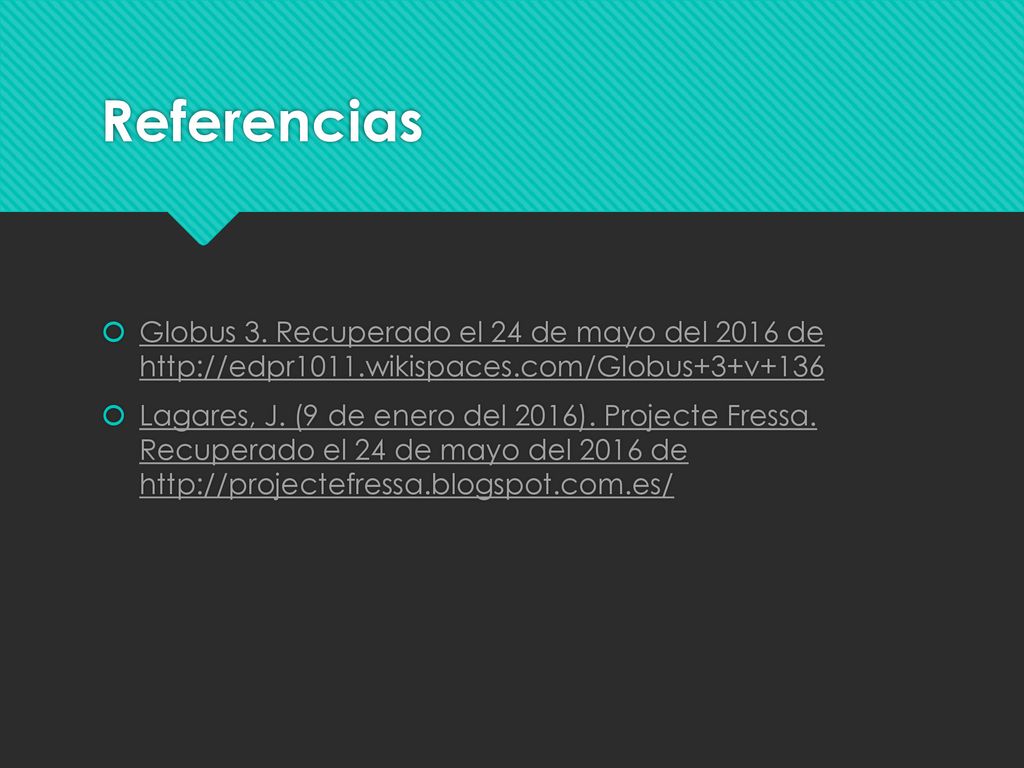Referencias Globus 3. Recuperado el 24 de mayo del 2016 de
