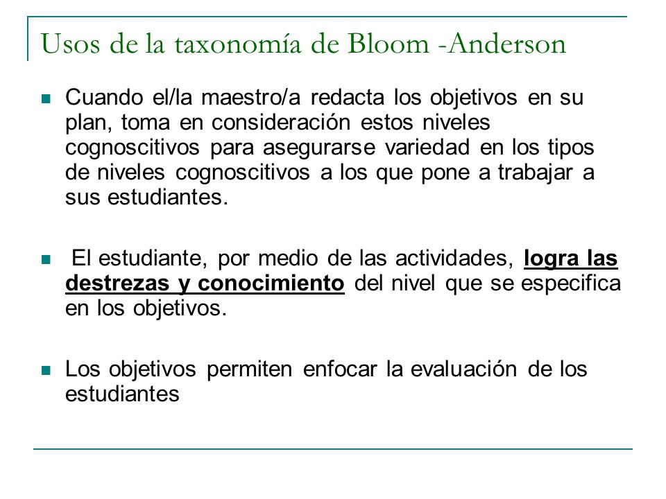 Usos de la taxonomía de Bloom -Anderson