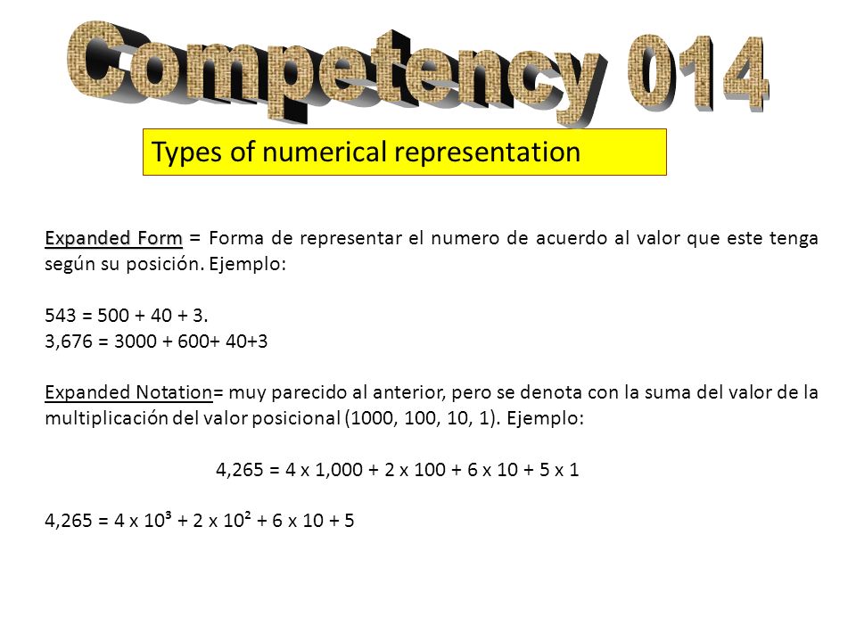 Competency 014 Types of numerical representation