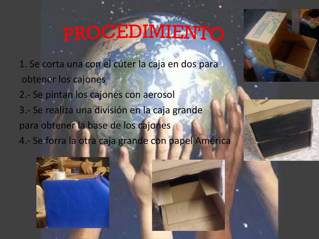 PROCEDIMIENTO 1. Se corta una con el cúter la caja en dos para