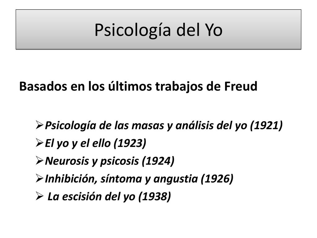 Psicología del Yo Basados en los últimos trabajos de Freud