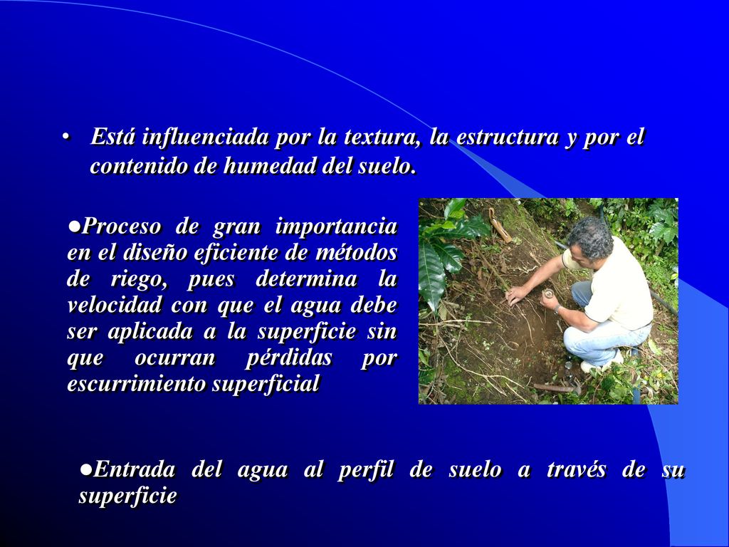 Está influenciada por la textura, la estructura y por el contenido de humedad del suelo.