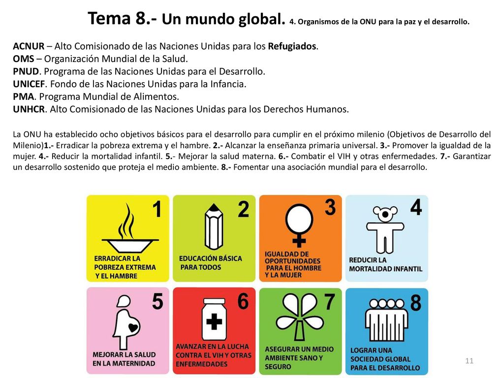 Tema 8.- Un mundo global. 4. Organismos de la ONU para la paz y el desarrollo.