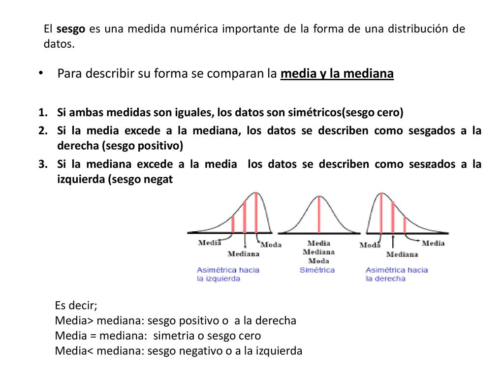 Para describir su forma se comparan la media y la mediana