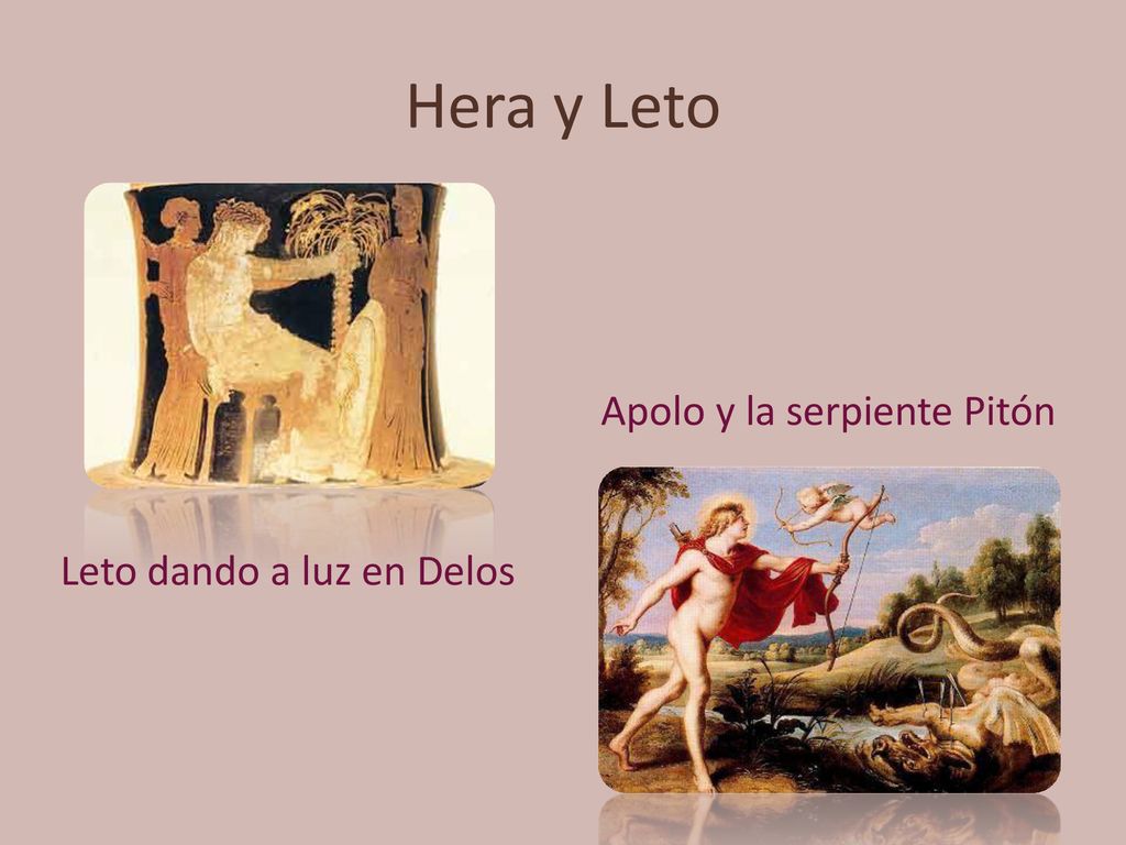 Hera y Leto Apolo y la serpiente Pitón Leto dando a luz en Delos