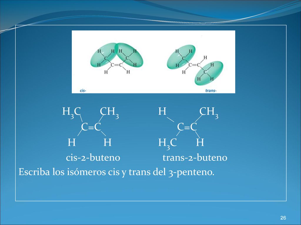 H3C CH3 H CH3 C=C C=C H H H3C H cis-2-buteno trans-2-buteno
