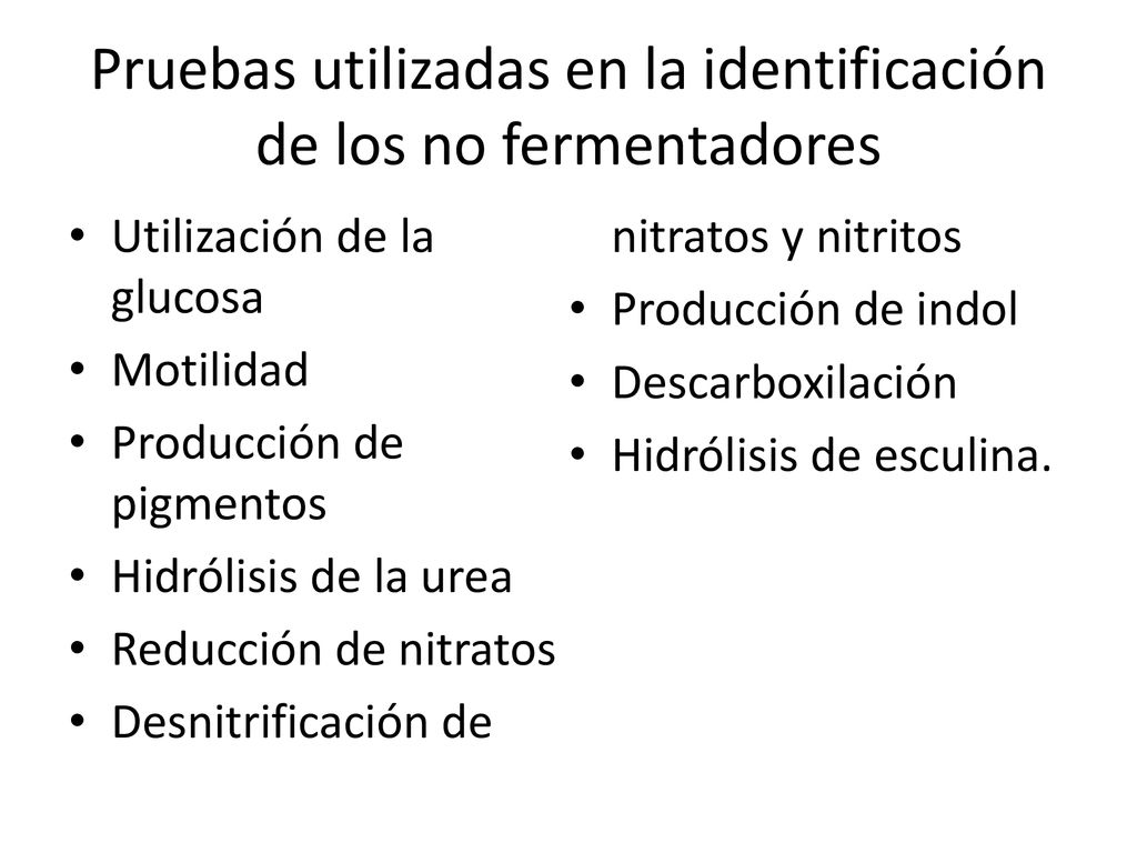 Pruebas utilizadas en la identificación de los no fermentadores