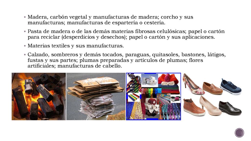 Madera, carbón vegetal y manufacturas de madera; corcho y sus manufacturas; manufacturas de espartería o cestería.