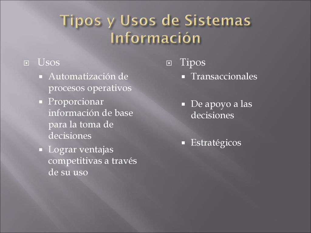 Tipos y Usos de Sistemas Información