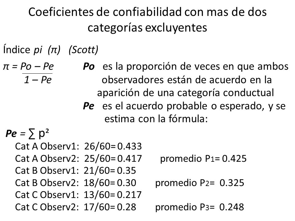 Coeficientes de confiabilidad con mas de dos categorías excluyentes