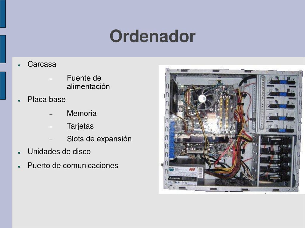 Ordenador Carcasa Fuente de alimentación Placa base Memoria Tarjetas