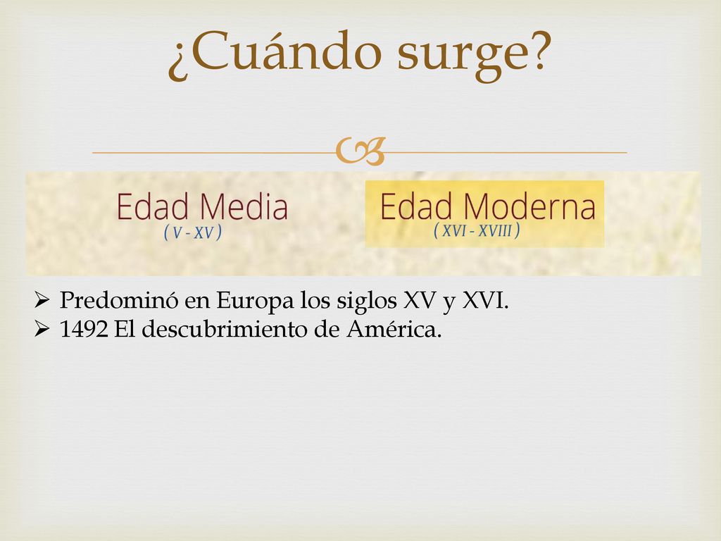 ¿Cuándo surge Predominó en Europa los siglos XV y XVI.