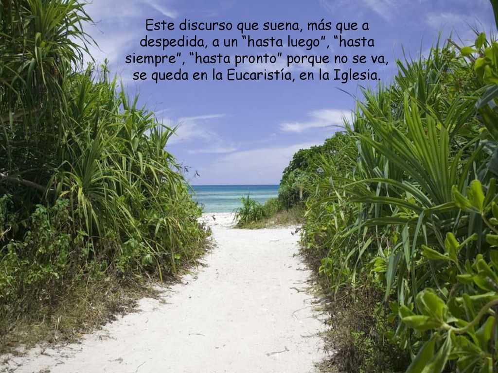 Este discurso que suena, más que a despedida, a un hasta luego , hasta siempre , hasta pronto porque no se va, se queda en la Eucaristía, en la Iglesia.