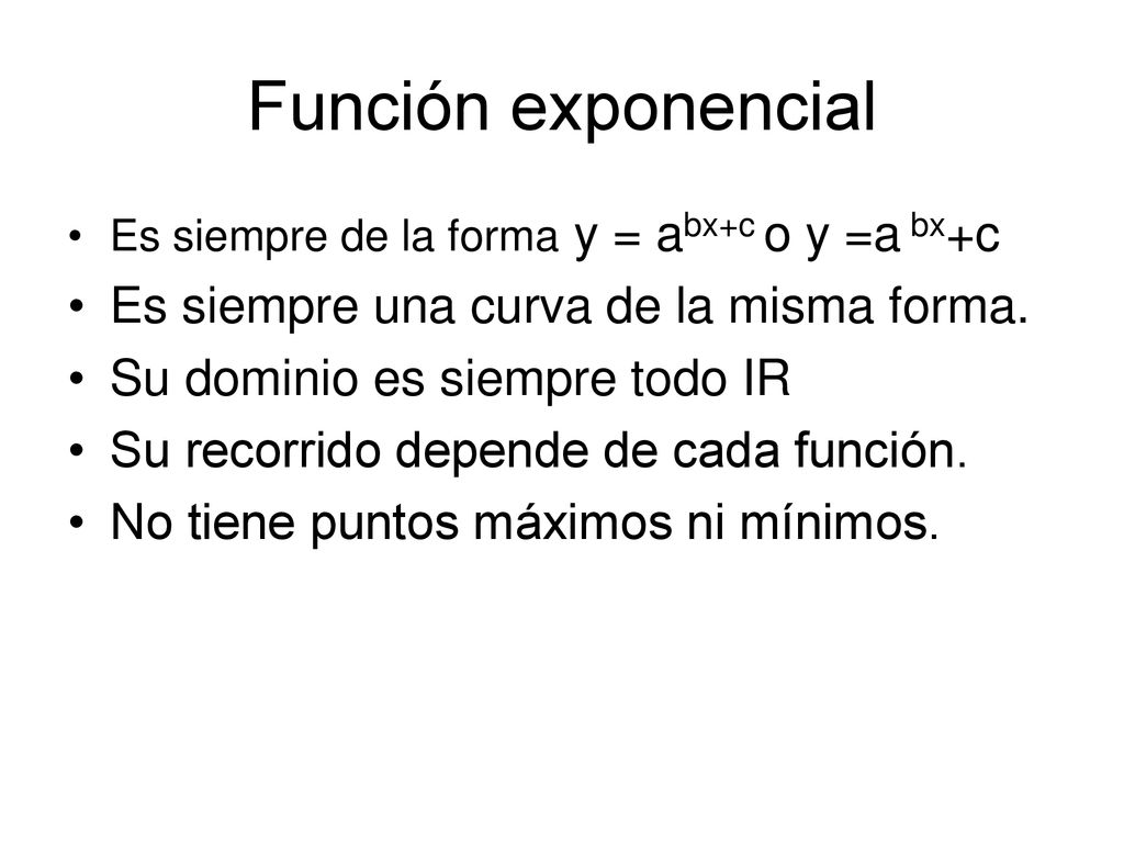 Función exponencial Es siempre una curva de la misma forma.