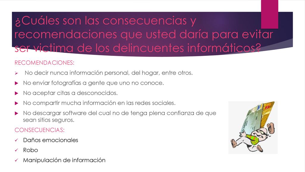 ¿Cuáles son las consecuencias y recomendaciones que usted daría para evitar ser victima de los delincuentes informáticos