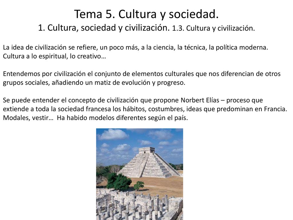 Tema 5. Cultura y sociedad. 1. Cultura, sociedad y civilización. 1. 3