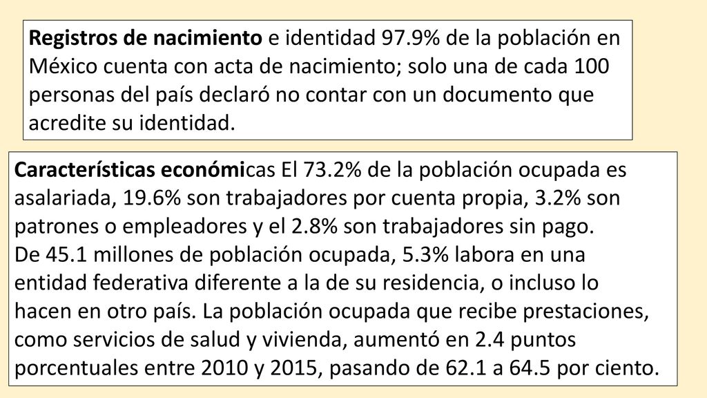 Registros de nacimiento e identidad 97.9% de la población en
