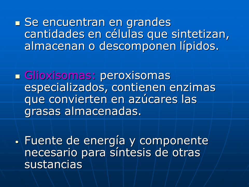 Se encuentran en grandes cantidades en células que sintetizan, almacenan o descomponen lípidos.