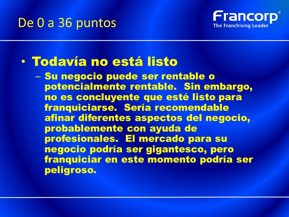 De 0 a 36 puntos Todavía no está listo