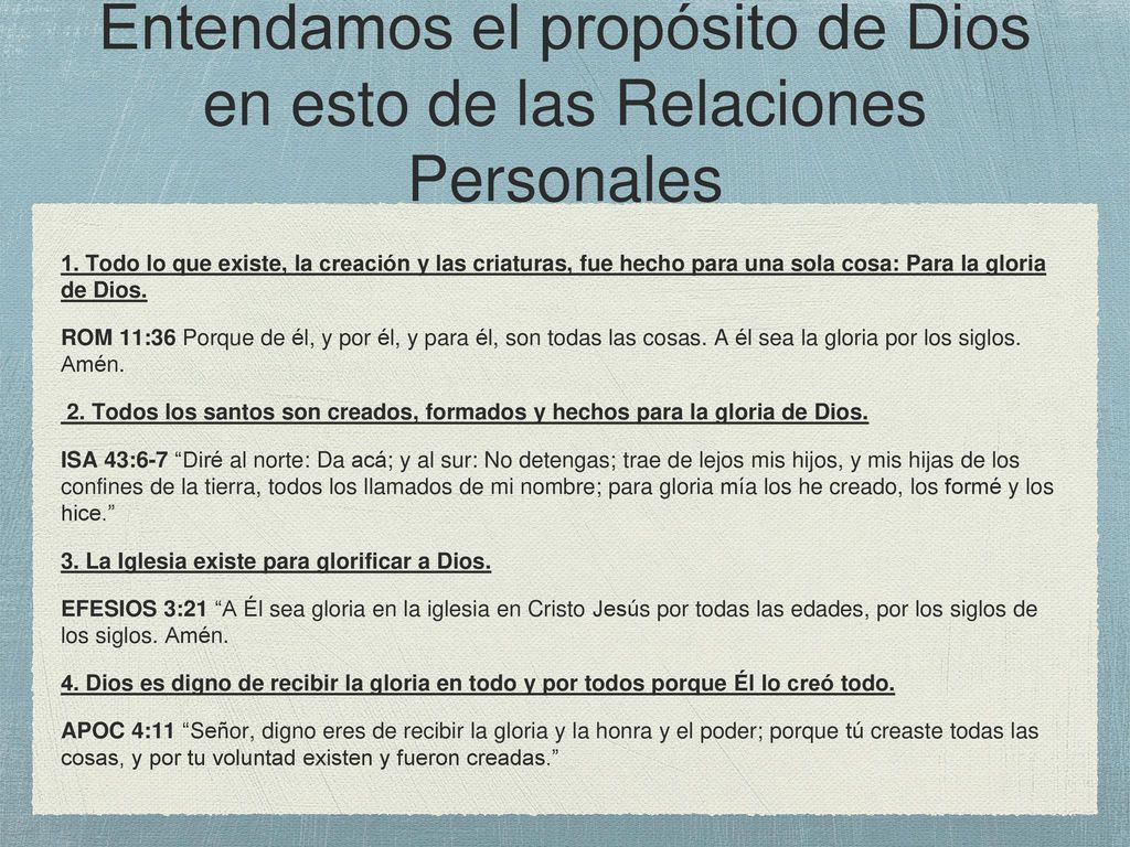 Entendamos el propósito de Dios en esto de las Relaciones Personales