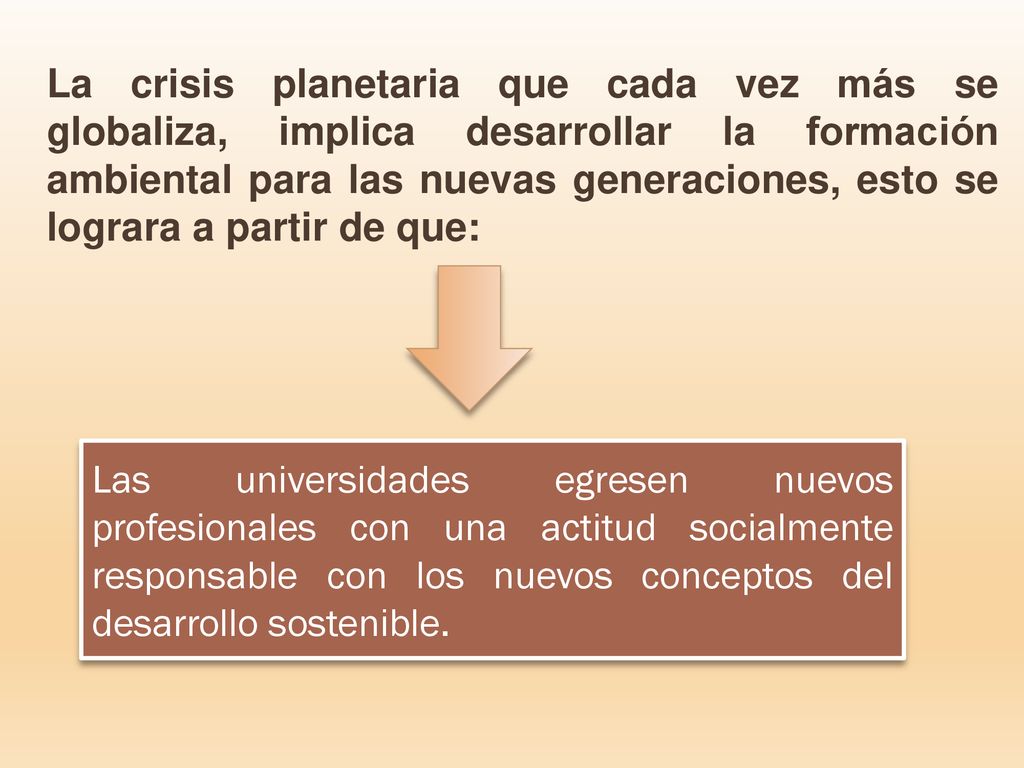 La crisis planetaria que cada vez más se globaliza, implica desarrollar la formación ambiental para las nuevas generaciones, esto se lograra a partir de que: