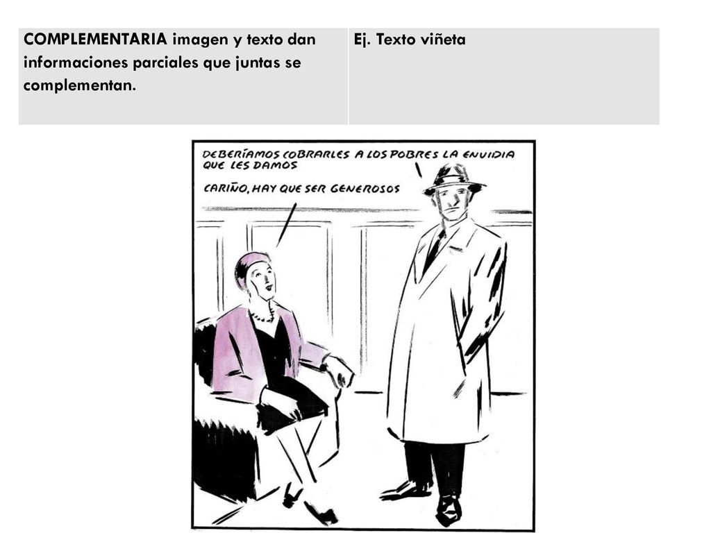 COMPLEMENTARIA imagen y texto dan informaciones parciales que juntas se complementan.