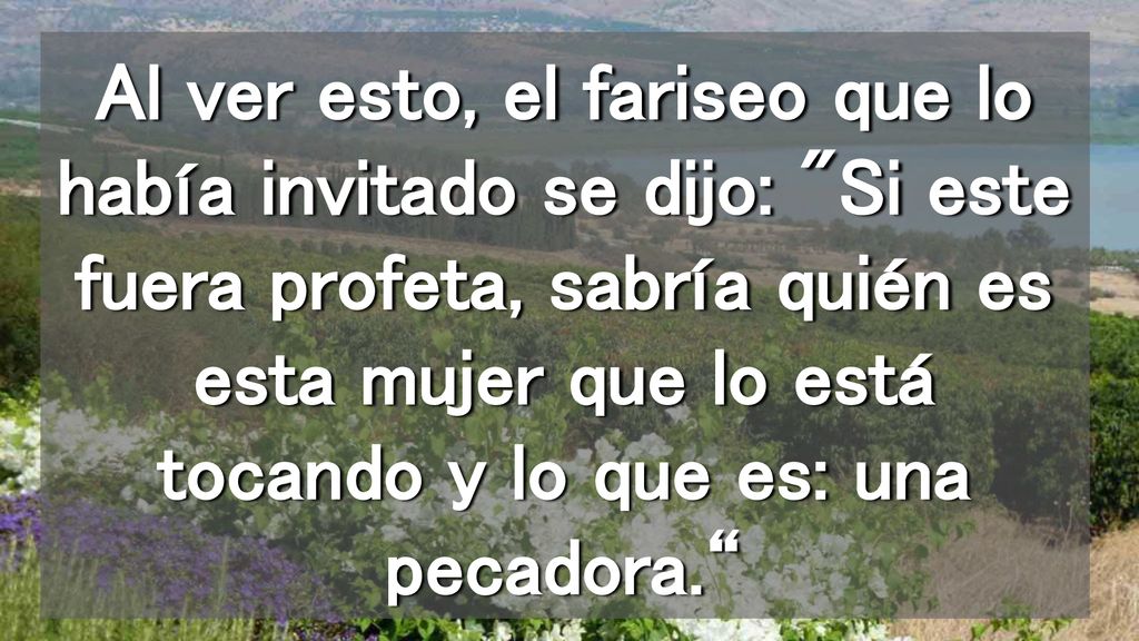 Al ver esto, el fariseo que lo había invitado se dijo: Si este fuera profeta, sabría quién es esta mujer que lo está tocando y lo que es: una pecadora.