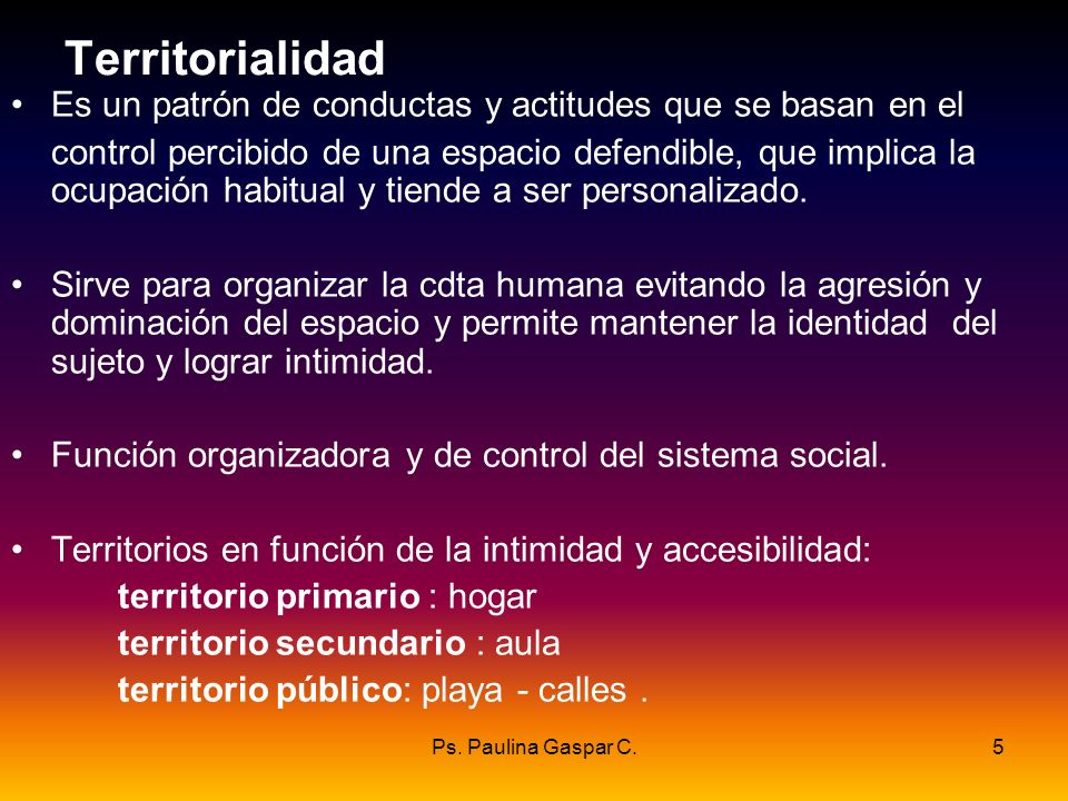 Territorialidad Es un patrón de conductas y actitudes que se basan en el.
