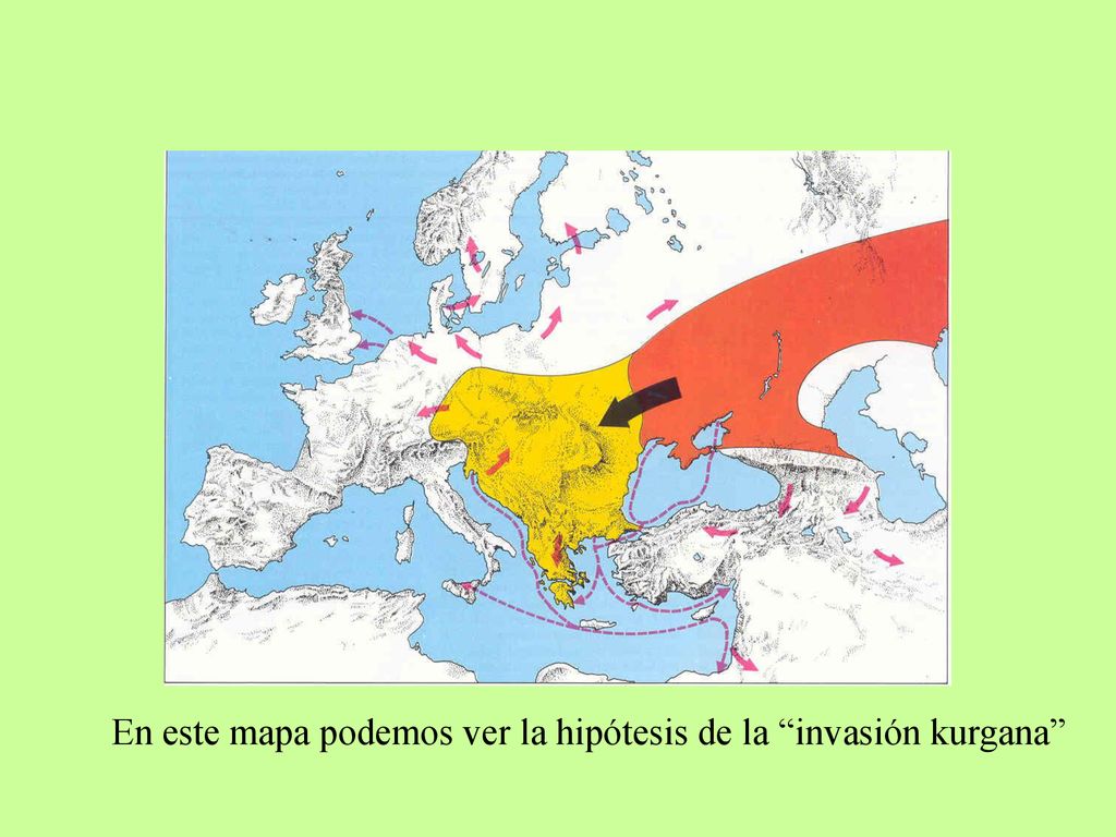 En este mapa podemos ver la hipótesis de la invasión kurgana