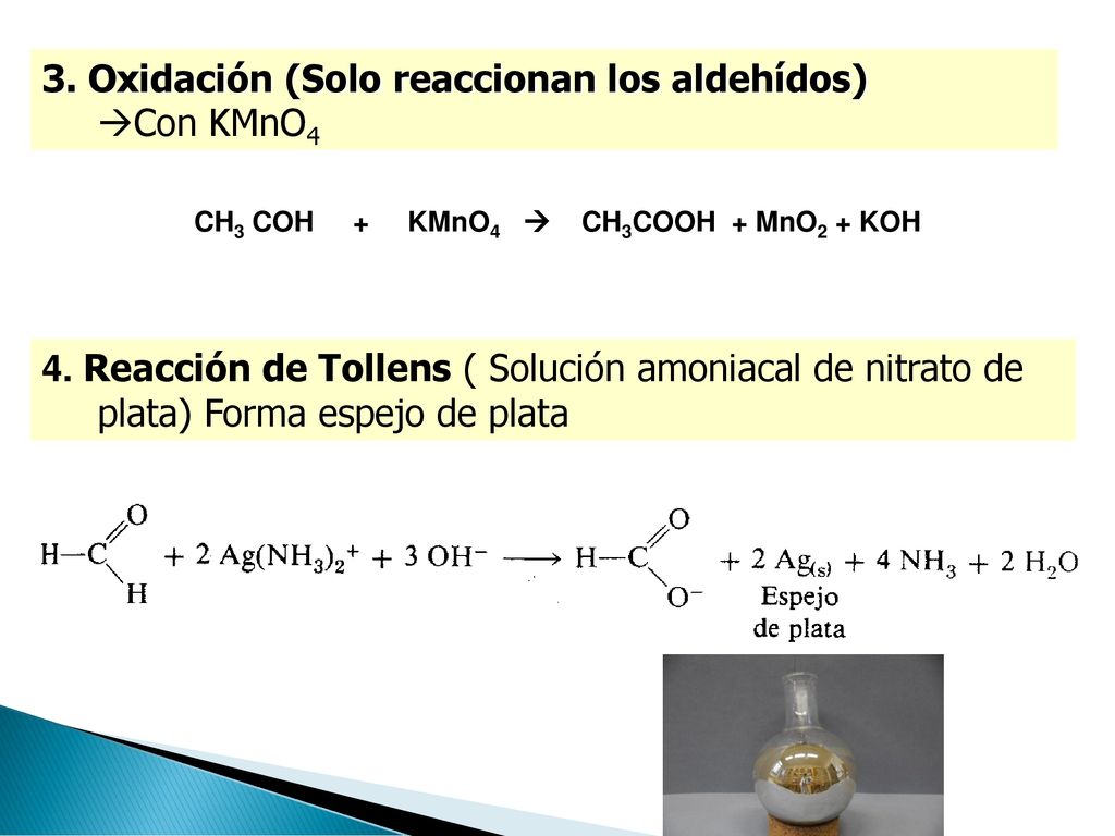 CH3 COH + KMnO4  CH3COOH + MnO2 + KOH
